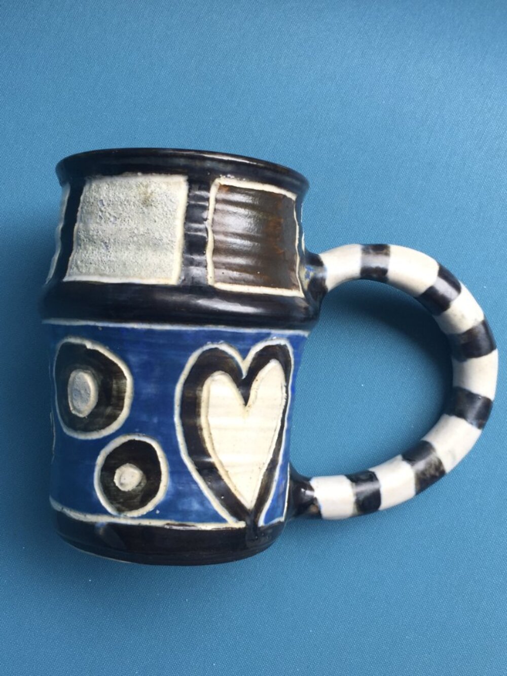 Vintage Studio Pottery Mug, Hand-Painted Folk Art, Signed Ingrid '96